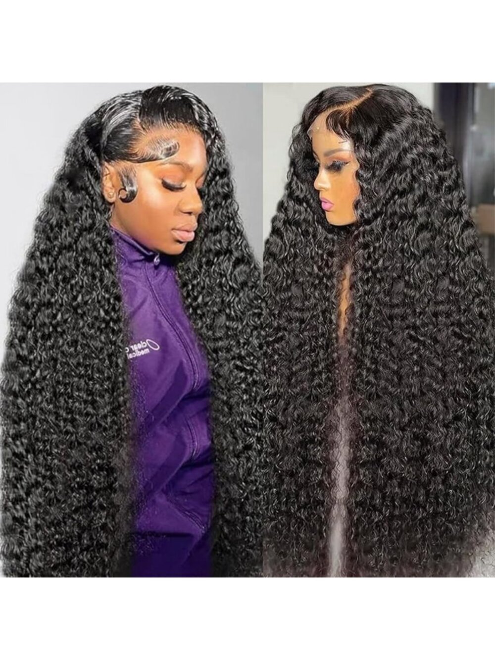 250 Density Deep Wave Lace Front Wig - 20" Curly Human Hair, No Shedding